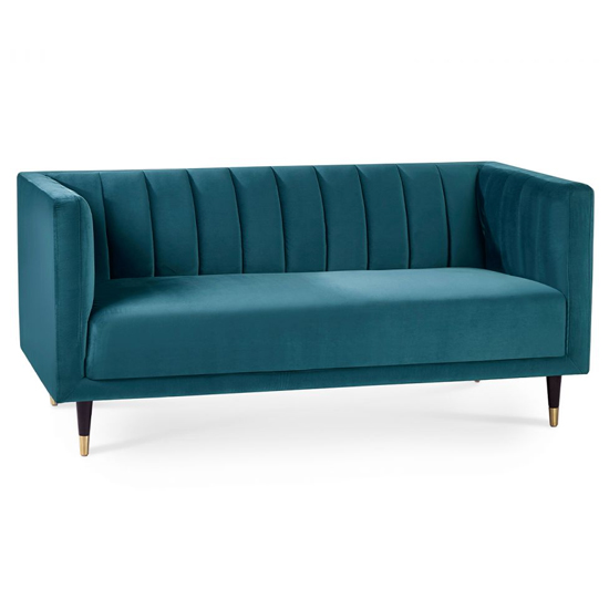 Sarnia Scalloped Back Velvet 2 Seater Sofa In Teal