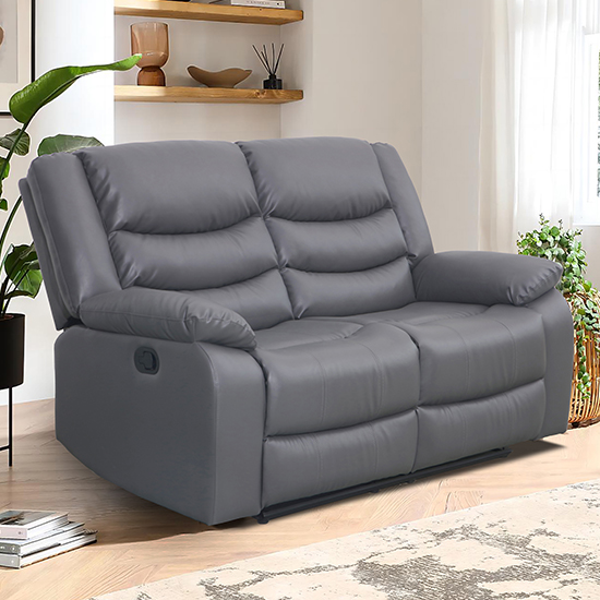 Sorreno Bonded Leather Recliner 2 Seater Sofa In Dark Grey