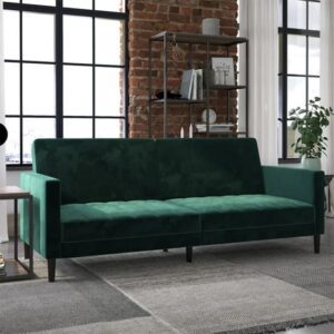 Leeds Velvet Sofa Bed With Black Legs In Green