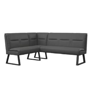 Caldwell Leather Corner Sofa Bench With Black Legs In Grey