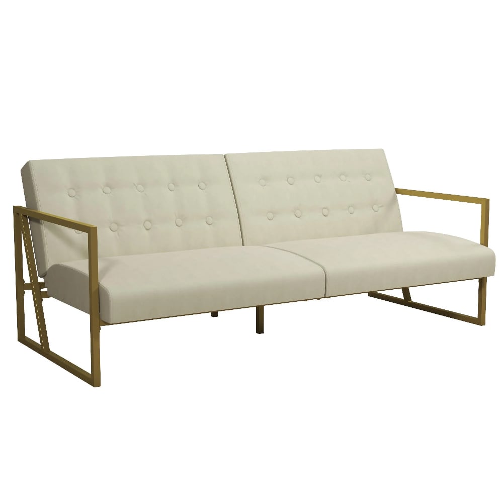 Ladson Velvet Sofa Bed With Gold Metal Frame In Ivory