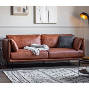 Magnolia Leather 3 Seater Sofa In Brown With Metal Legs