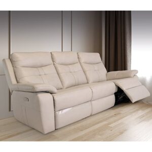 Sotra Faux Leather Electric Recliner 3 Seater Sofa In Stone