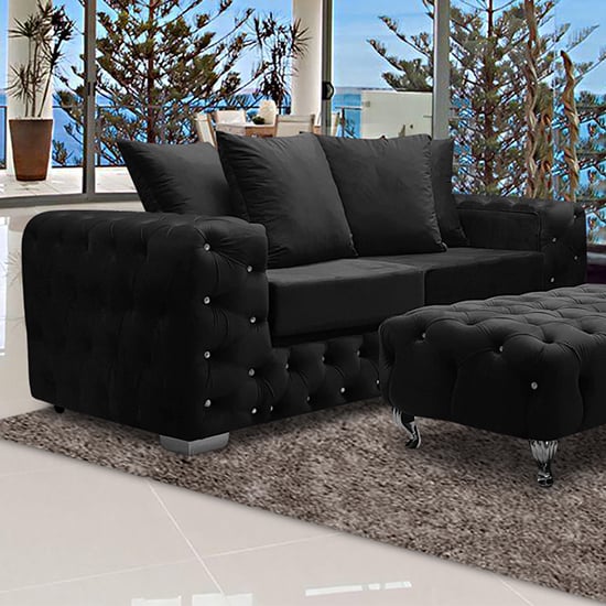 Worley Malta Plush Velour Fabirc 3 Seater Sofa In Cosmic