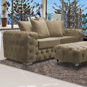 Worley Malta Plush Velour Fabirc 3 Seater Sofa In Parchment