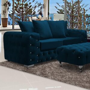 Worley Malta Plush Velour Fabirc 3 Seater Sofa In Peacock