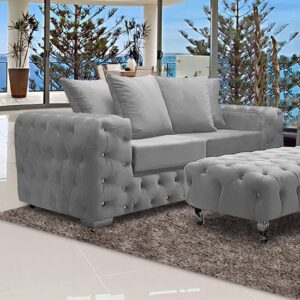 Worley Malta Plush Velour Fabirc 3 Seater Sofa In Silver