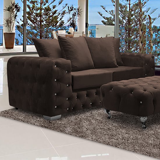 Worley Malta Plush Velour Fabirc 3 Seater Sofa In Taupe