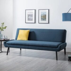 Groton Linen Fabric Sofa Bed In Blue With Black Legs