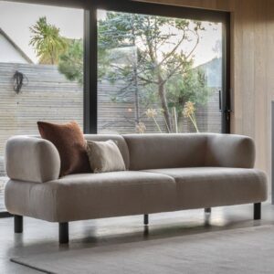 Arica Fabric 3 Seater Sofa With Oak Legs In Cream