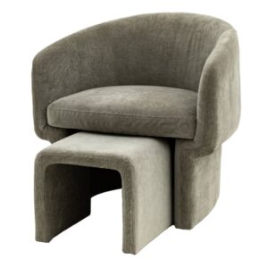 Augusta Fabric Armchair With Foot Stool In Sage Grey