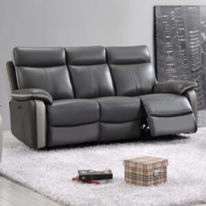 Caguas Electric Leather 3 Seater Sofa In Dual Tone Dark Grey