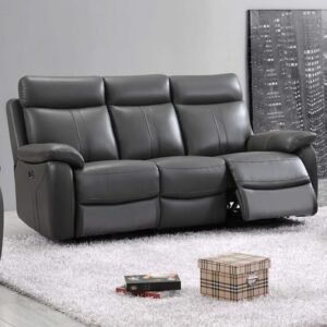 Caguas Electric Leather Recliner 3 Seater Sofa In Dark Grey