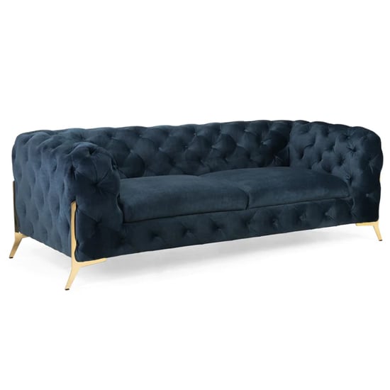 Cala Plush Velvet 3 Seater Sofa In Deep Ocean