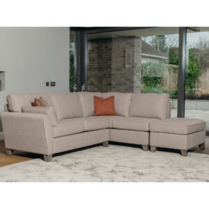 Castro Fabric Right Hand Corner Sofa With Oak Legs In Biscuit