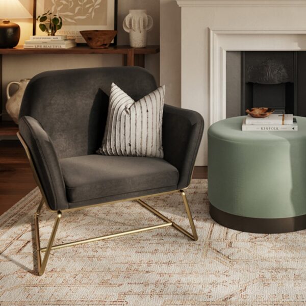 Charles Velvet Armchair With Gold Frame In Black