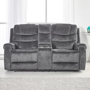 Cora Velvet Recliner 2 Seater Sofa In Dark Grey