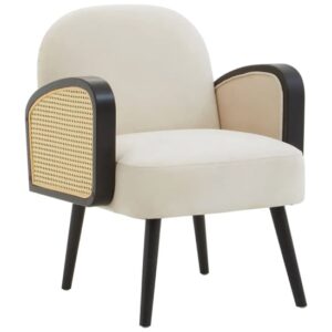 Hanford Velvet Armchair In Natural With Black Wooden Legs