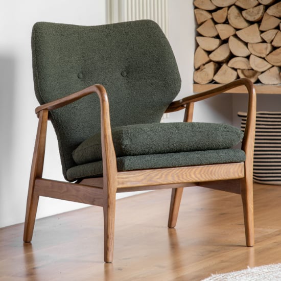 Jenson Fabric Armchair With Wooden legs In Green