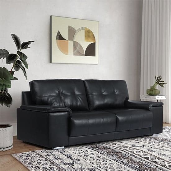 Kensington Faux Leather 3 Seater Sofa In Black