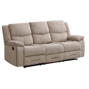 Kingsville Manual Recliner Fabric 3 Seater Sofa In Khaki