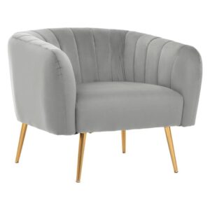 Larrisa Velvet Armchair With Gold Metal Legs In Grey