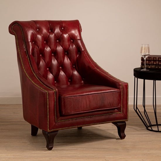 Sadalmelik Genuine Leather Armchair In Red