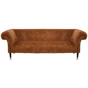 Salta Velvet 3 Seater Sofa In Gold With Pointed Legs