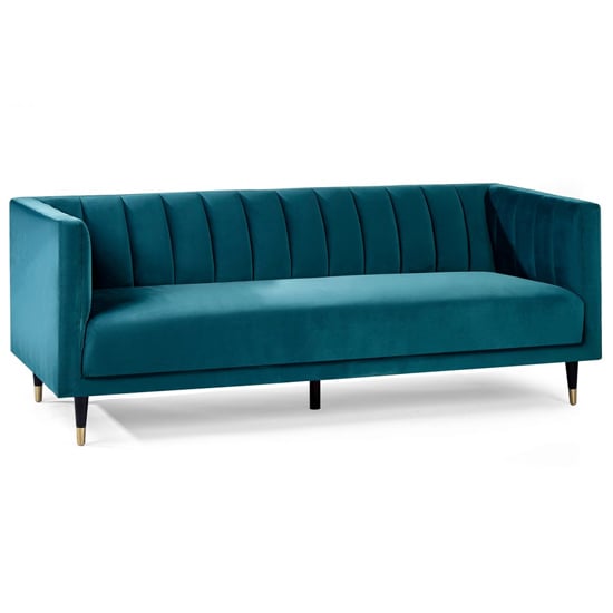 Sarnia Scalloped Back Velvet 3 Seater Sofa In Teal