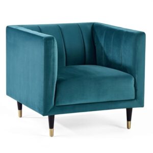 Sarnia Scalloped Back Velvet Armchair In Teal