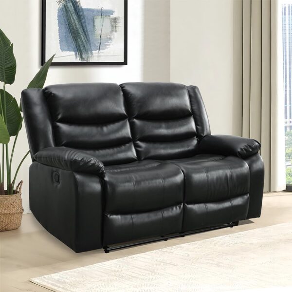 Sorreno Bonded Leather Recliner 2 Seater Sofa In Black