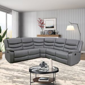 Sorreno Bonded Leather Recliner Corner Sofa In Dark Grey