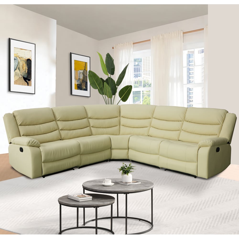 Sorreno Bonded Leather Recliner Corner Sofa In Ivory