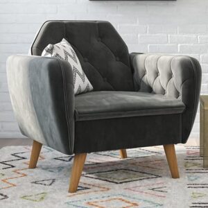 Taluka Velvet Armchair With Wooden Legs In Grey