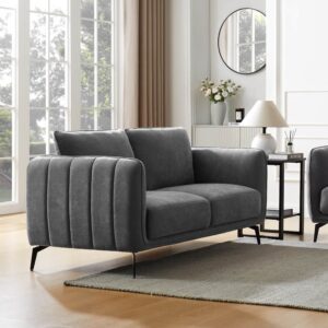 Valtesse Fabric 2 Seater Sofa With Black Legs In Grey