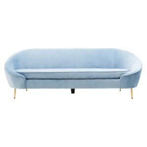 York Velvet 3 Seater Sofa In Aqua Blue With Gold Metal Legs