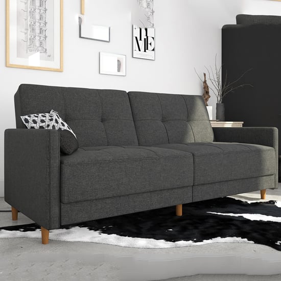 Abilene Fabric Sofa Bed With Wooden Legs In Grey