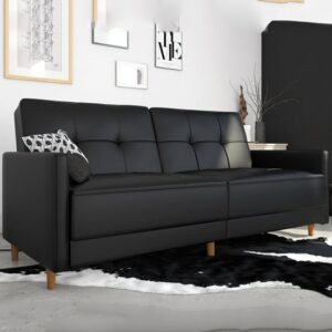 Abilene Faux Leather Sofa Bed With Wooden Legs In Black