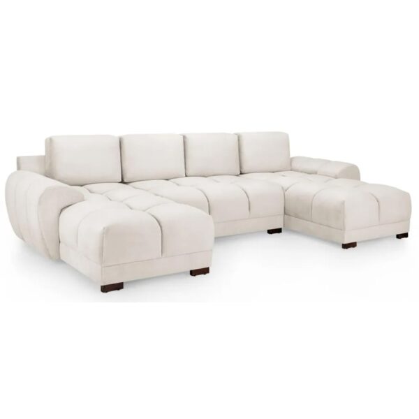 Aztec Plush Velvet U Shaped Corner Sofa In Cream