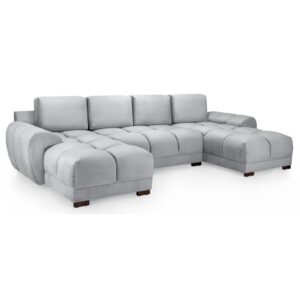 Aztec Plush Velvet U Shaped Corner Sofa In Grey