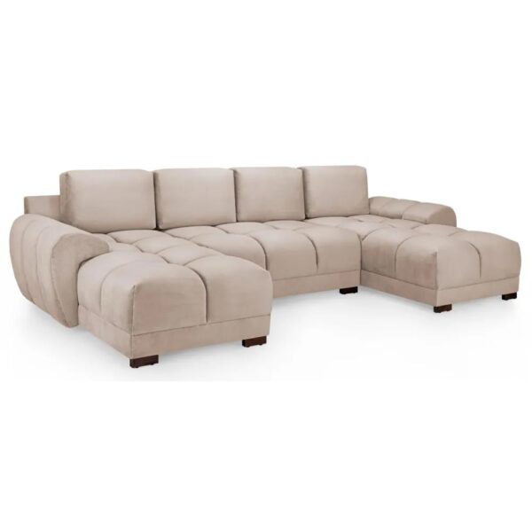 Aztec Plush Velvet U Shaped Corner Sofa In Mocha