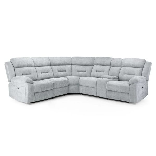 Canton Fabric Recliner Corner Sofa In Grey