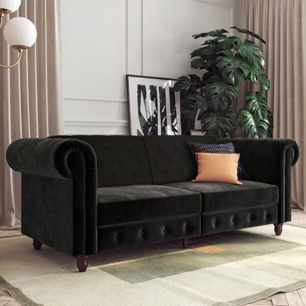 Flex Velvet Sofa Bed With Wooden Legs In Black