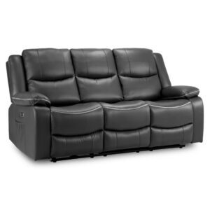 Harris Faux Leather Electric Recliner 3 Seater Sofa In Black