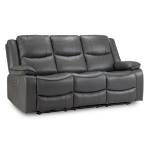 Harris Faux Leather Electric Recliner 3 Seater Sofa In Grey