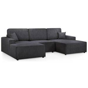 Leonard Fabric U Shaped Corner Sofa In Black