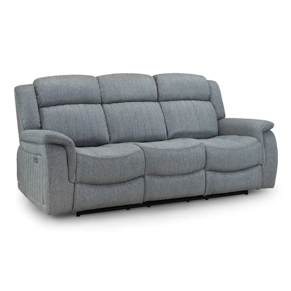 Lindsay Fabric Electric Recliner 3 Seater Sofa In Grey