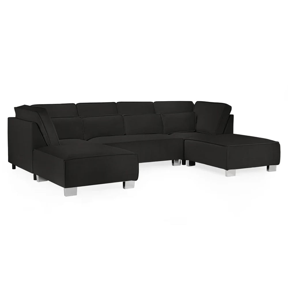 Solana Plush Velvet U Shaped Corner Sofa In Black