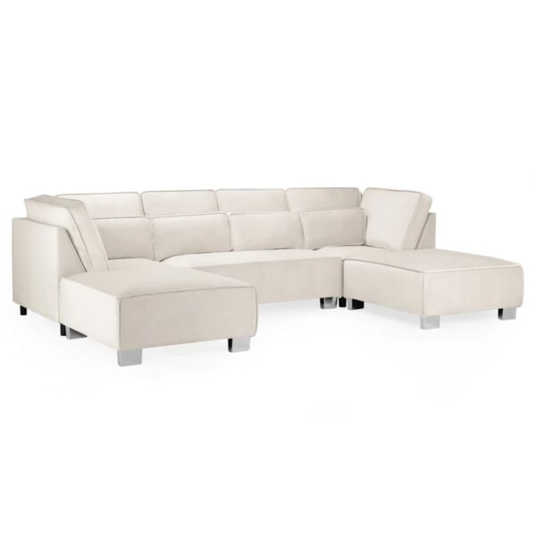 Solana Plush Velvet U Shaped Corner Sofa In Cream