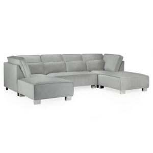 Solana Plush Velvet U Shaped Corner Sofa In Grey